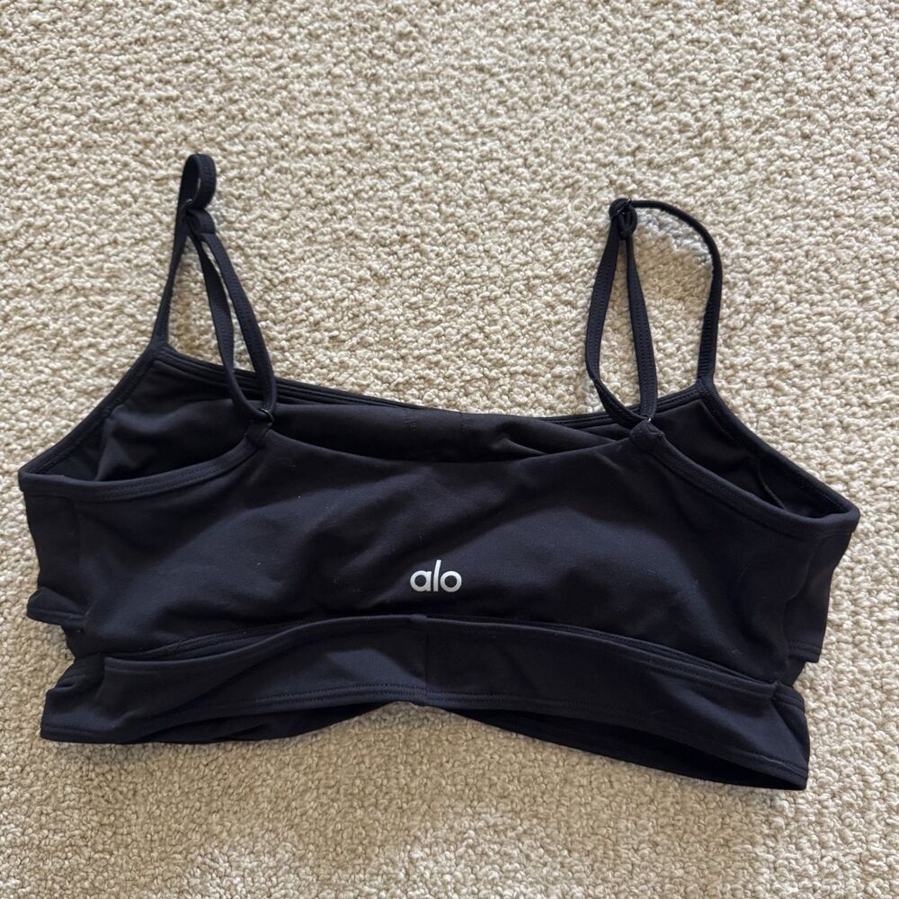 Alo Womens S Black Interlace Strappy Crisscross Cutout Sports Bra Stretch